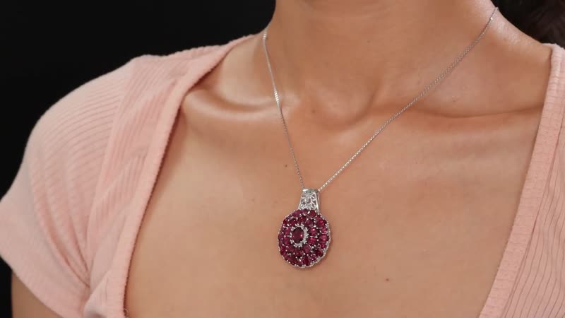 Tanzanian Wine Garnet 13.35 ctw Pendant Necklace in Rhodium Over Sterling Silver 20 Inches
