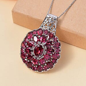 Tanzanian Wine Garnet 13.35 ctw Bloom Radiance Pendant Necklace in Rhodium Over Sterling Silver 20 Inches