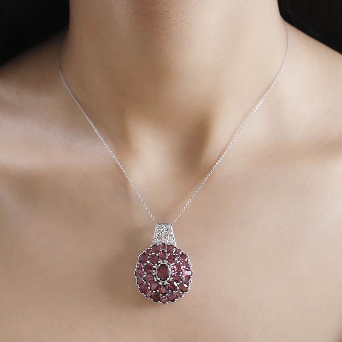 Tanzanian Wine Garnet 13.35 ctw Pendant Necklace in Rhodium Over Sterling Silver 20 Inches image number 2