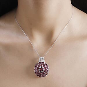 Tanzanian Wine Garnet 13.35 ctw Bloom Radiance Pendant Necklace in Rhodium Over Sterling Silver 20 Inches