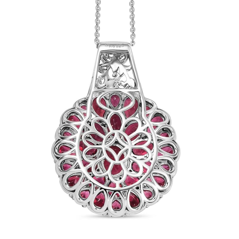 Tanzanian Wine Garnet 13.35 ctw Bloom Radiance Pendant Necklace in Rhodium Over Sterling Silver 20 Inches