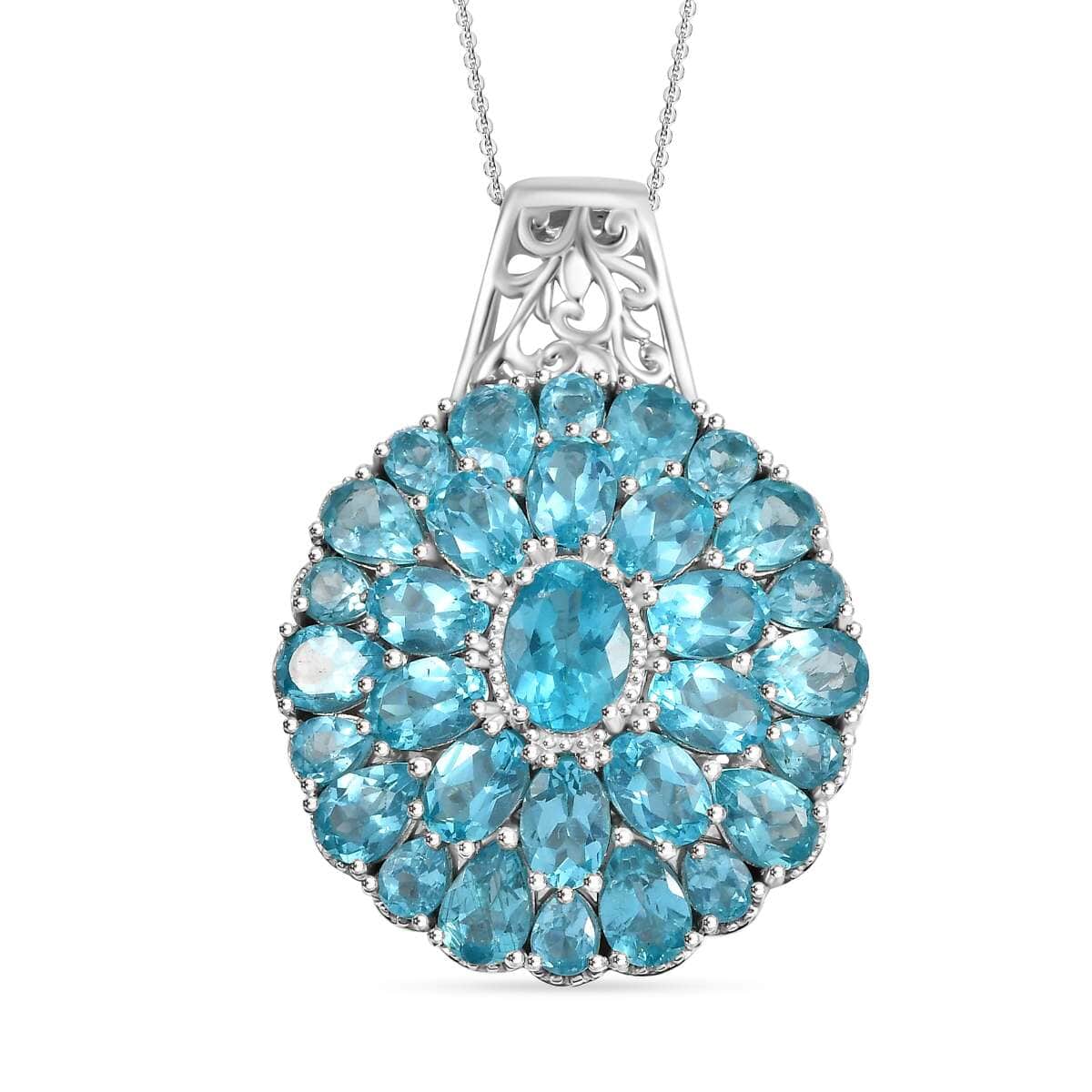 Betroka Blue Apatite 11.50 ctw Bloom Radiance Pendant Necklace in Rhodium Over Sterling Silver 20 Inches image number 0