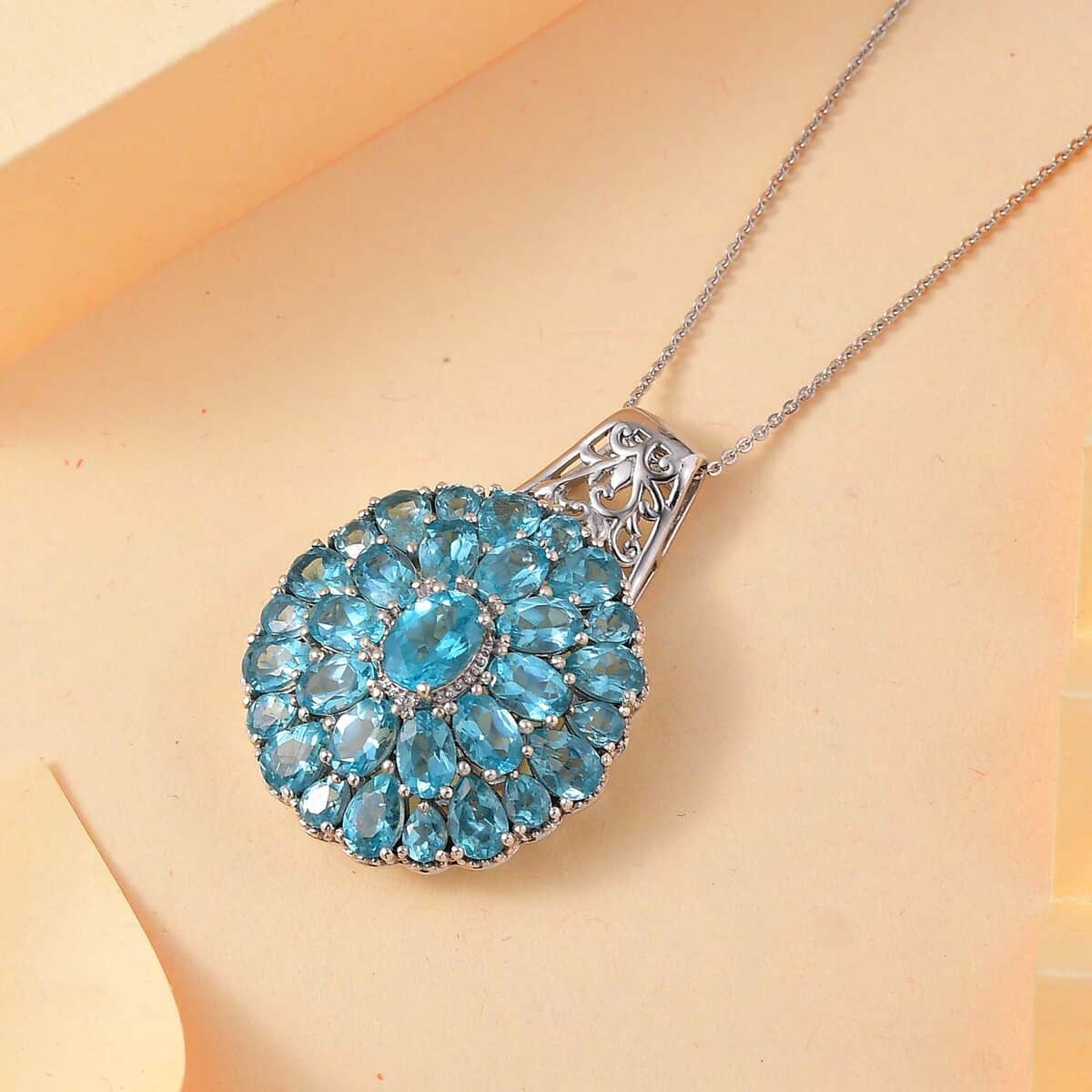 Betroka Blue Apatite 11.50 ctw Bloom Radiance Pendant Necklace in Rhodium Over Sterling Silver 20 Inches image number 1