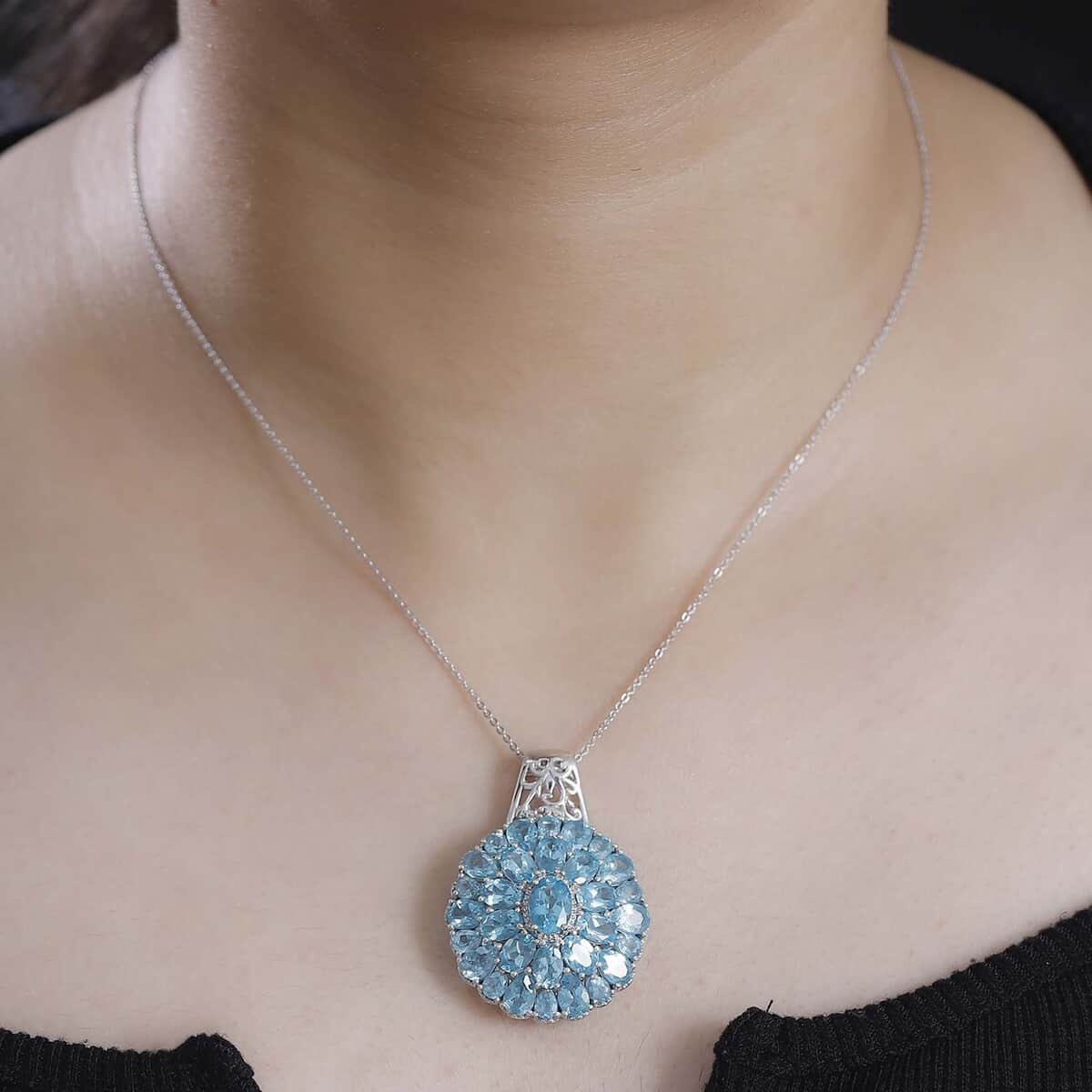 Betroka Blue Apatite 11.50 ctw Bloom Radiance Pendant Necklace in Rhodium Over Sterling Silver 20 Inches image number 2