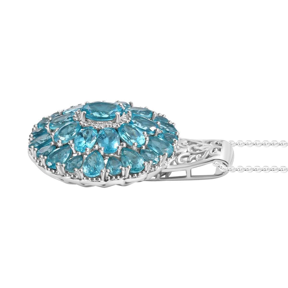 Betroka Blue Apatite 11.50 ctw Bloom Radiance Pendant Necklace in Rhodium Over Sterling Silver 20 Inches image number 3