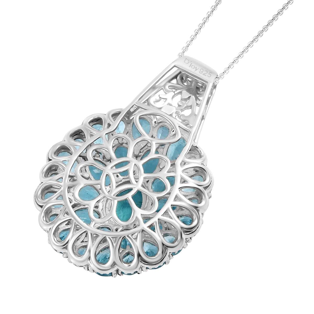 Betroka Blue Apatite 11.50 ctw Bloom Radiance Pendant Necklace in Rhodium Over Sterling Silver 20 Inches image number 4