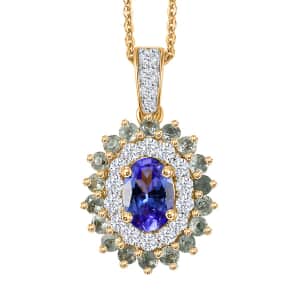 Tanzanite and Multi Gemstone 2.75 ctw Sunburst Pendant Necklace in 18K Vermeil Yellow Gold Over Sterling Silver 20 Inches