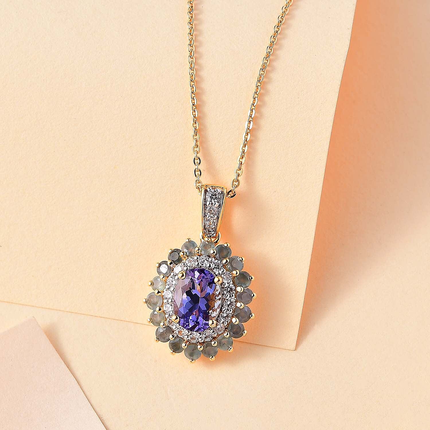 Tanzanite and Multi Gemstone 2.75 ctw Sunburst Pendant Necklace in 18K Vermeil Yellow Gold Over Sterling Silver 20 Inches