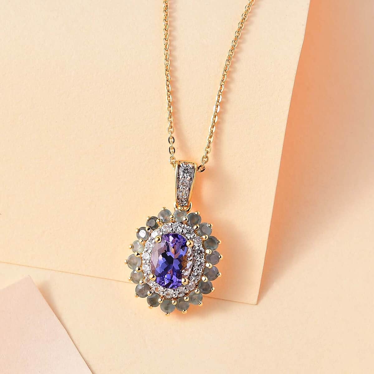 Tanzanite and Multi Gemstone 2.75 ctw Sunburst Pendant Necklace in 18K Vermeil Yellow Gold Over Sterling Silver 20 Inches image number 1