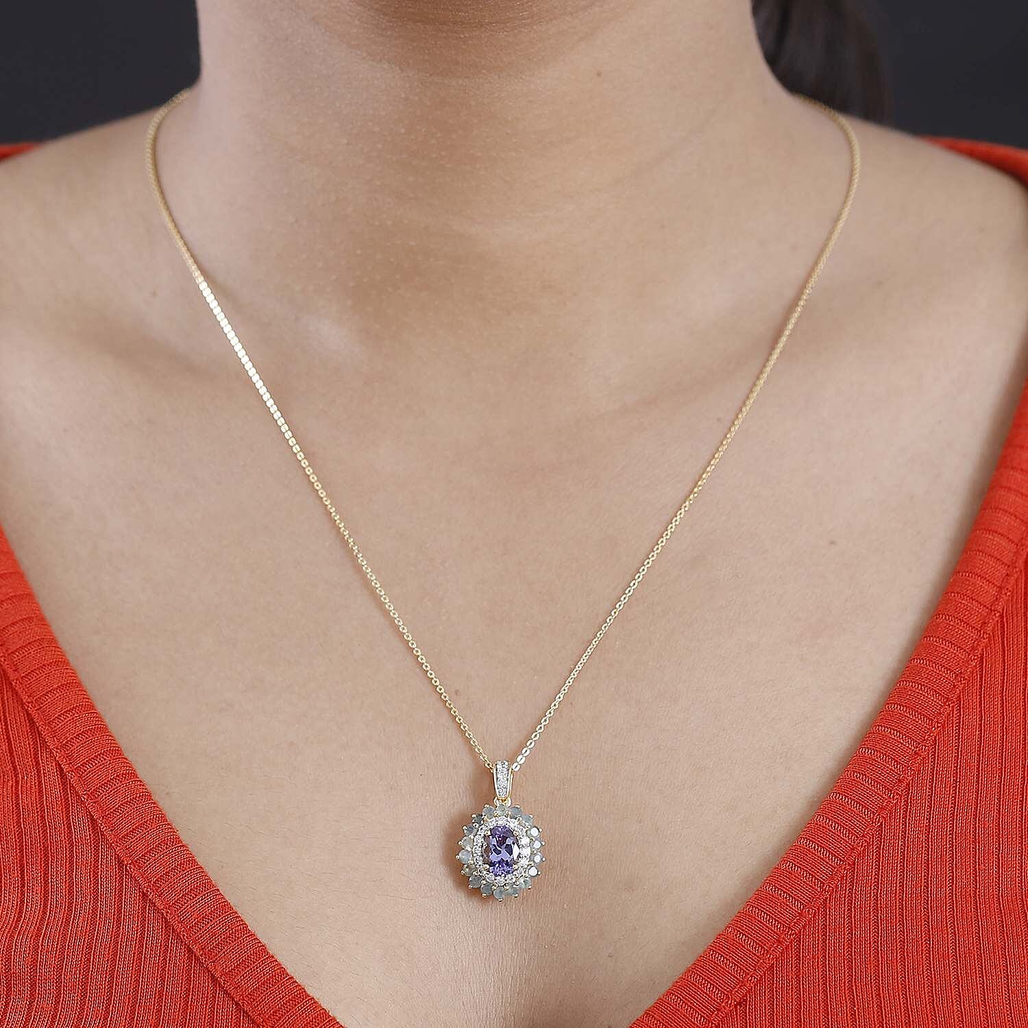 Tanzanite and Multi Gemstone 2.75 ctw Sunburst Pendant Necklace in 18K Vermeil Yellow Gold Over Sterling Silver 20 Inches