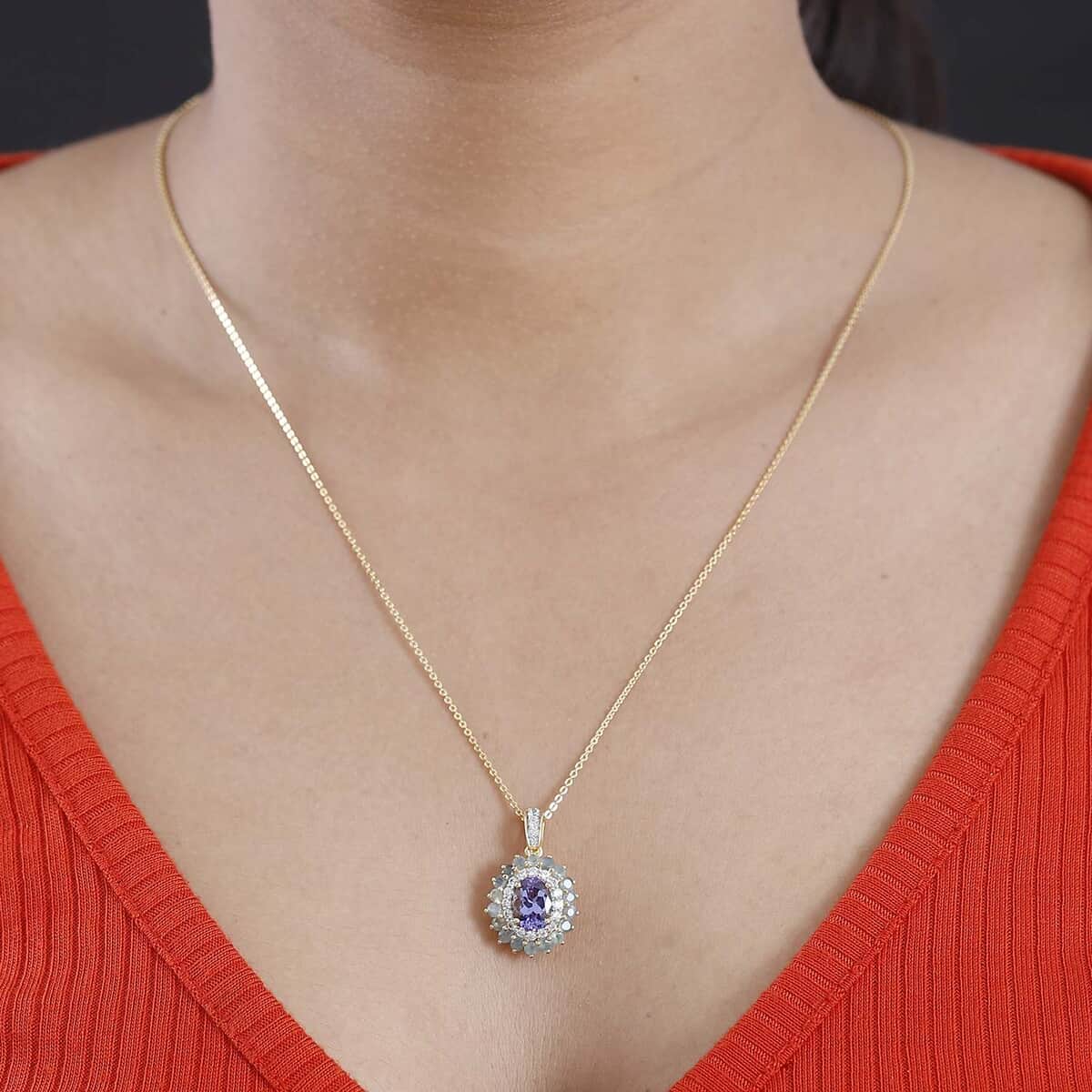 Tanzanite and Multi Gemstone 2.75 ctw Sunburst Pendant Necklace in 18K Vermeil Yellow Gold Over Sterling Silver 20 Inches image number 2