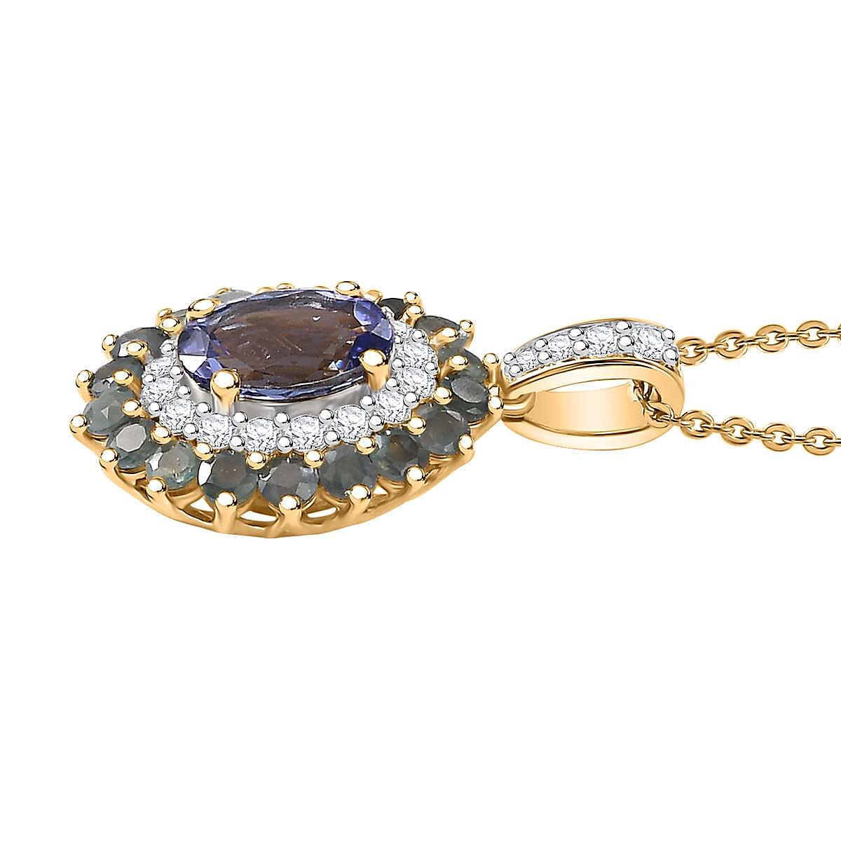 Tanzanite and Multi Gemstone 2.75 ctw Sunburst Pendant Necklace in 18K Vermeil Yellow Gold Over Sterling Silver 20 Inches