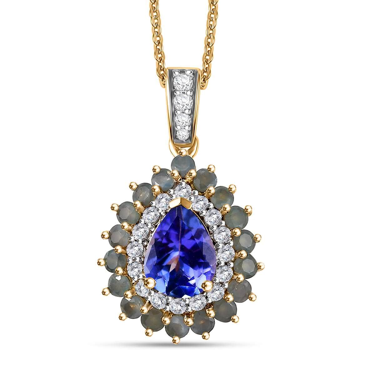 Tanzanite and Multi Gemstone 2.20 ctw Sunburst Pendant Necklace in 18K Vermeil Yellow Gold Over Sterling Silver 20 20 Inches image number 0