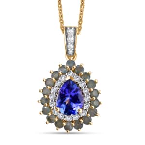 Tanzanite and Multi Gemstone 2.20 ctw Sunburst Pendant Necklace in 18K Vermeil Yellow Gold Over Sterling Silver 20 20 Inches