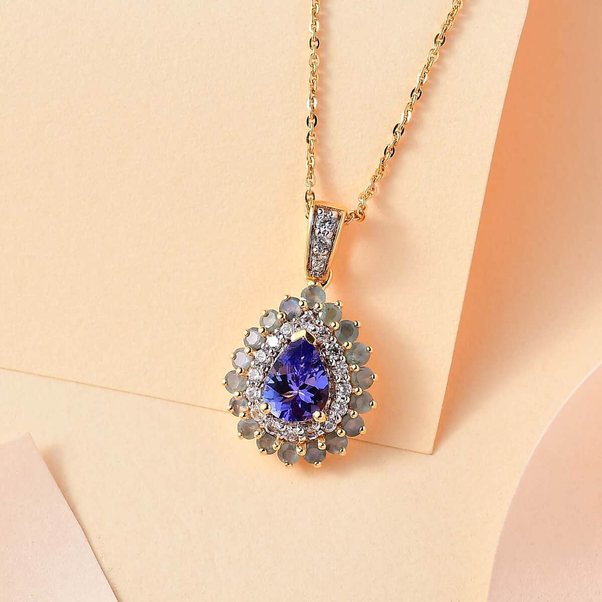 Tanzanite and Multi Gemstone 2.20 ctw Sunburst Pendant Necklace in 18K Vermeil Yellow Gold Over Sterling Silver 20 20 Inches image number 1