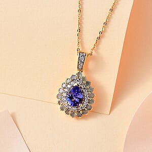 Tanzanite and Multi Gemstone 2.20 ctw Sunburst Pendant Necklace in 18K Vermeil Yellow Gold Over Sterling Silver 20 Inches