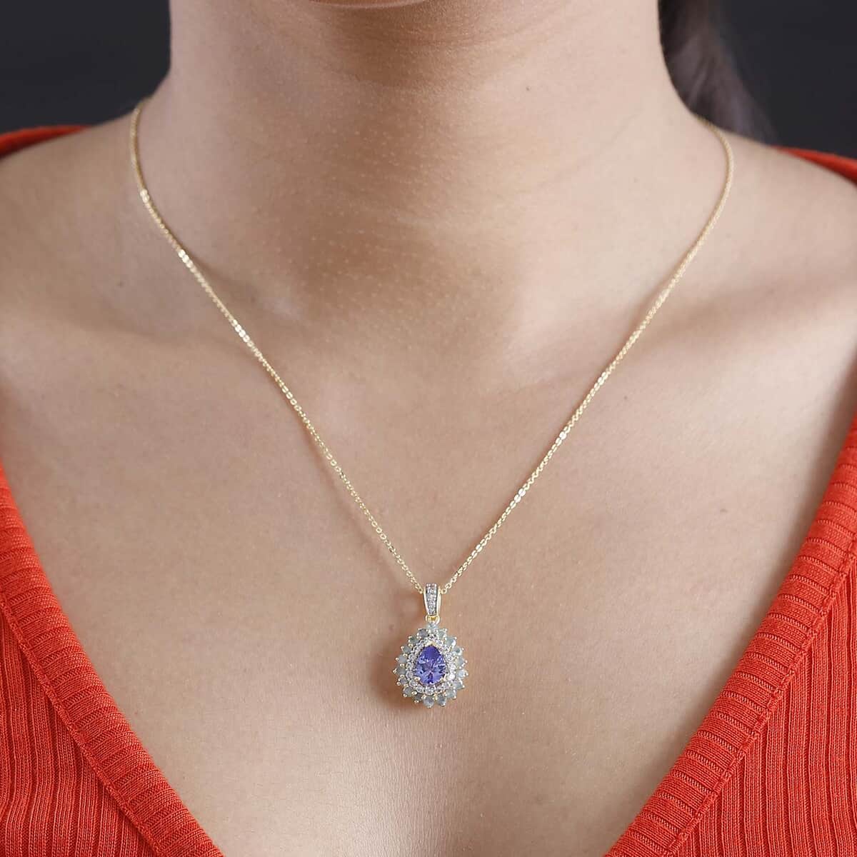 Tanzanite and Multi Gemstone 2.20 ctw Sunburst Pendant Necklace in 18K Vermeil Yellow Gold Over Sterling Silver 20 20 Inches image number 2