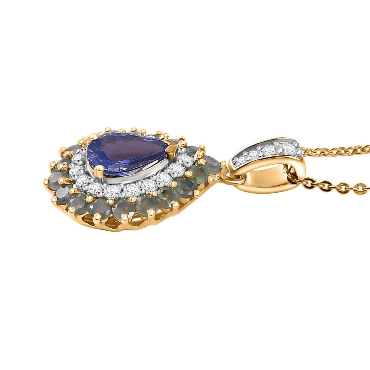 Tanzanite and Multi Gemstone 2.20 ctw Sunburst Pendant Necklace in 18K Vermeil Yellow Gold Over Sterling Silver 20 20 Inches image number 3