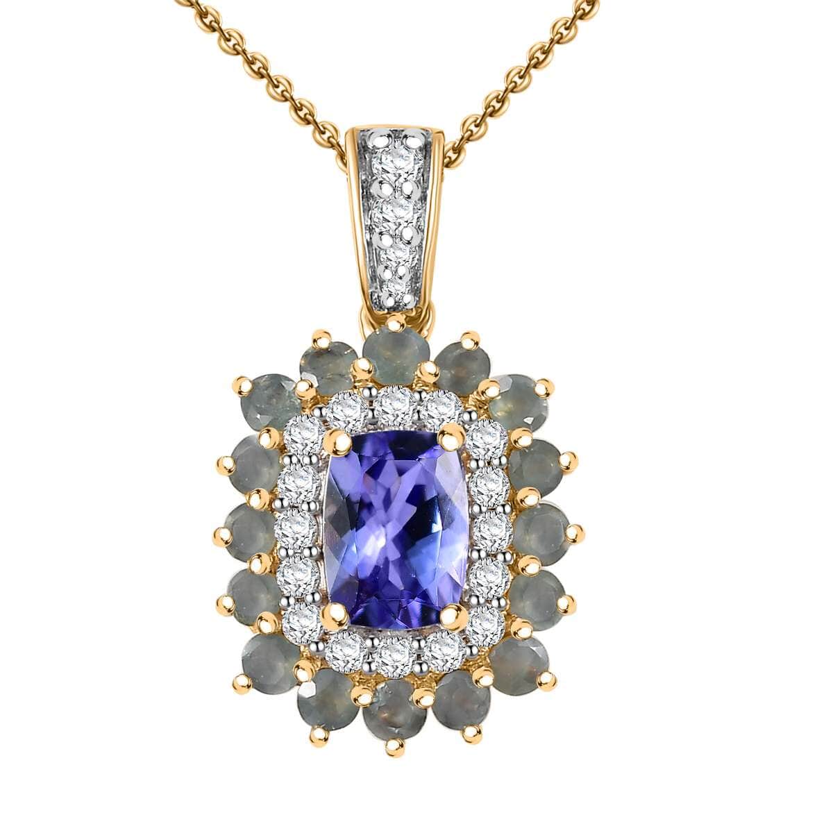 Tanzanite and Multi Gemstone 2.00 ctw Sunburst Pendant Necklace in 18K Vermeil Yellow Gold Over Sterling Silver 20 Inches image number 0