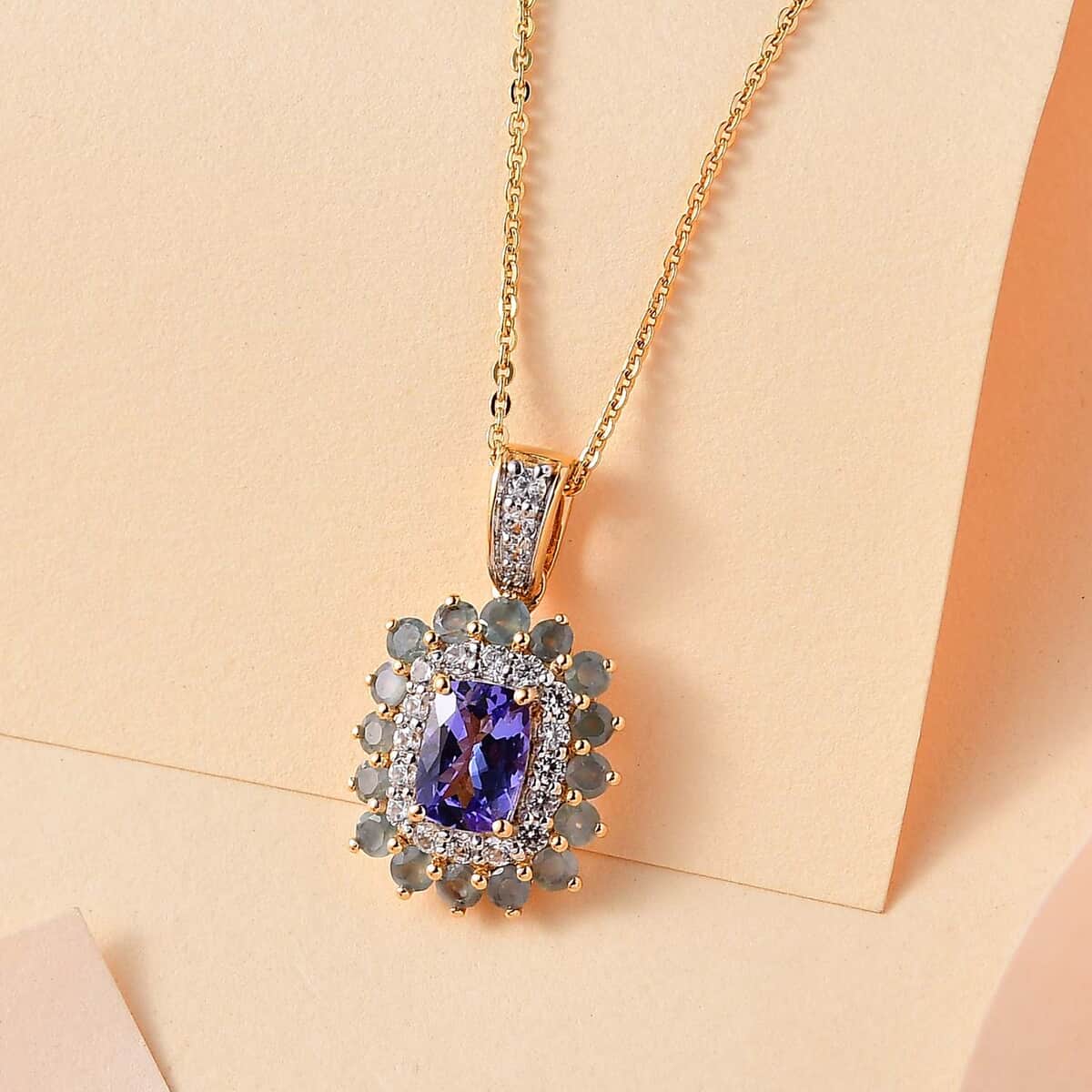 Tanzanite and Multi Gemstone 2.00 ctw Sunburst Pendant Necklace in 18K Vermeil Yellow Gold Over Sterling Silver 20 Inches image number 1