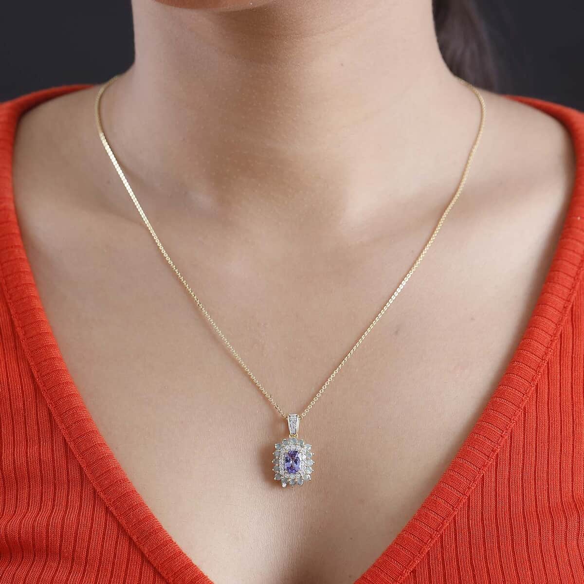 Tanzanite and Multi Gemstone 2.00 ctw Sunburst Pendant Necklace in 18K Vermeil Yellow Gold Over Sterling Silver 20 Inches image number 2