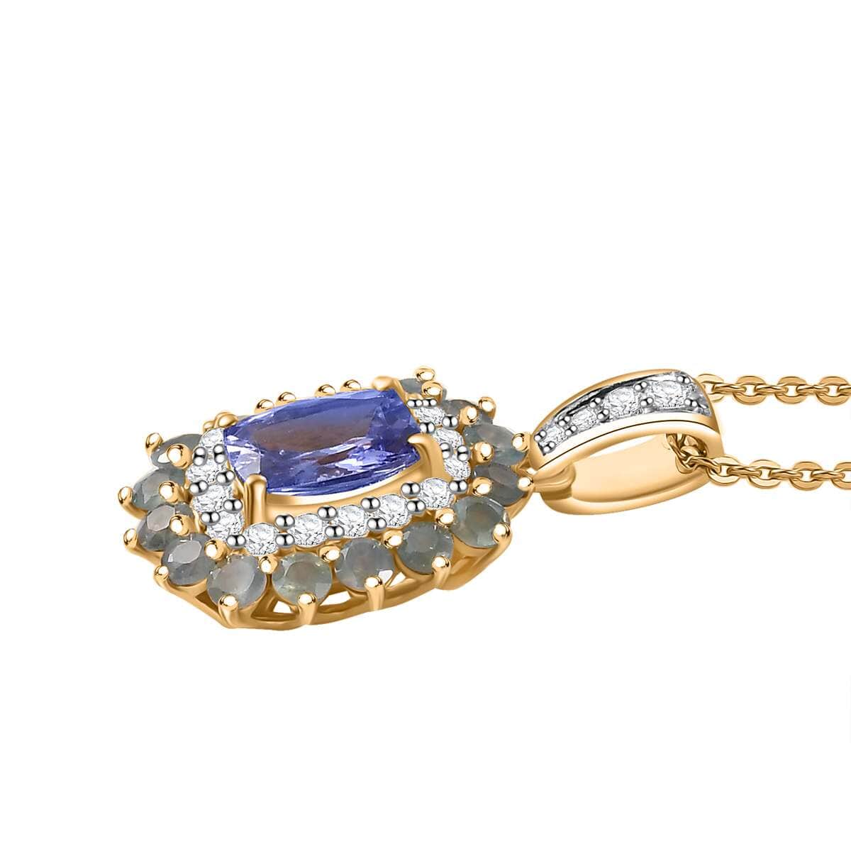 Tanzanite and Multi Gemstone 2.00 ctw Sunburst Pendant Necklace in 18K Vermeil Yellow Gold Over Sterling Silver 20 Inches image number 3