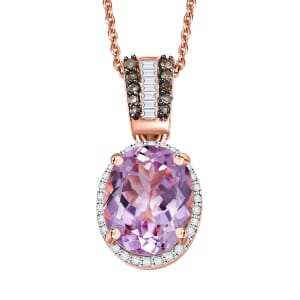 D'Joy Premium Martha Rocha Kunzite, Natural Champagne and White Diamond 3.60 ctw Twilight Blossom Pendant Necklace in 18K Vermeil Yellow Gold Over Sterling Silver 20 Inches