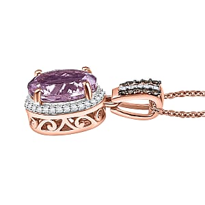 D'Joy Premium Martha Rocha Kunzite, Natural Champagne and White Diamond 3.60 ctw Twilight Blossom Pendant Necklace in 18K Vermeil Rose Gold Over Sterling Silver 20 Inches