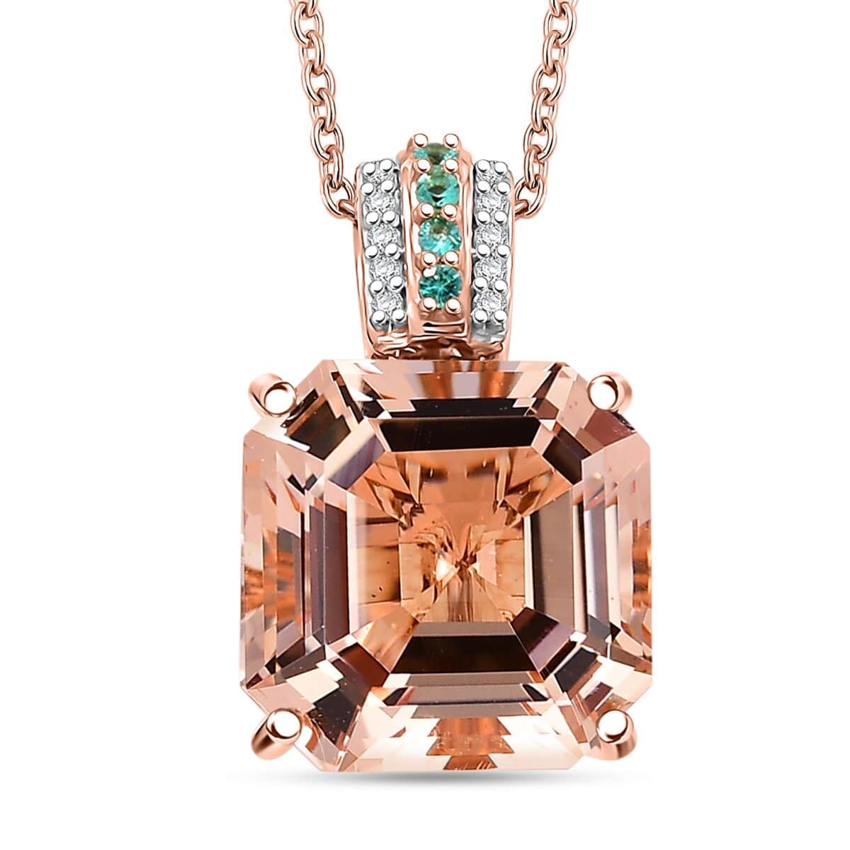 Iliana 18K Rose Gold AAA Marropino Morganite, Paraiba Tourmaline and G-H SI Diamond Accent 7.35 ctw Pendant Necklace 18 Inches 4.80 Grams image number 0