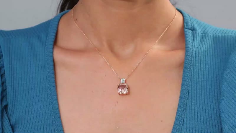 Iliana 18K Rose Gold AAA Marropino Morganite, Paraiba Tourmaline and G-H SI Diamond Accent 7.35 ctw Pendant Necklace 18 Inches 4.80 Grams