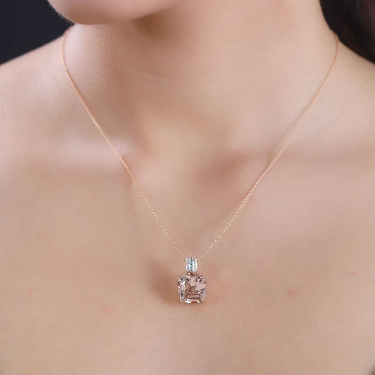 Iliana 18K Rose Gold AAA Marropino Morganite, Paraiba Tourmaline and G-H SI Diamond Accent 7.35 ctw Pendant Necklace 18 Inches 4.80 Grams image number 2