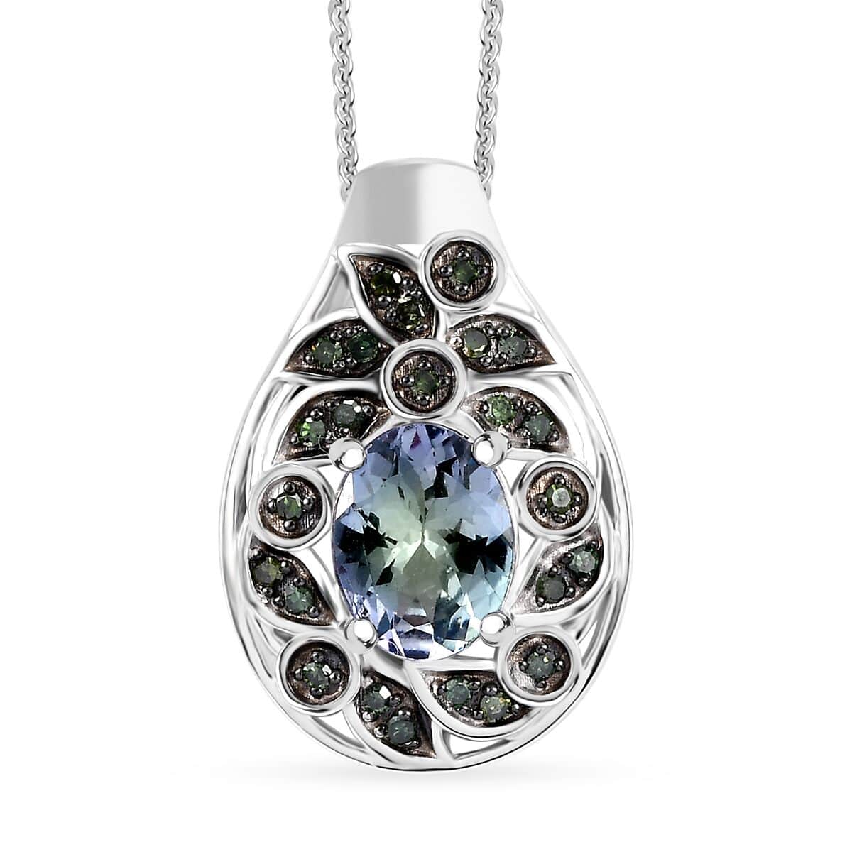 Peacock Tanzanite and Green Diamond 1.30 ctw Pendant Necklace in Rhodium Over Sterling Silver 20 Inches image number 0