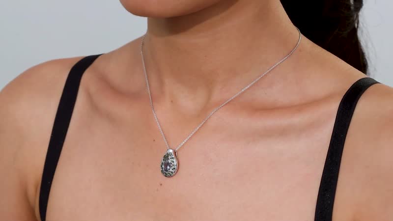 Peacock Tanzanite and Green Diamond 1.30 ctw Pendant Necklace in Rhodium Over Sterling Silver 20 Inches