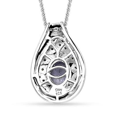 Peacock Tanzanite and Green Diamond 1.30 ctw Pendant Necklace in Rhodium Over Sterling Silver 20 Inches