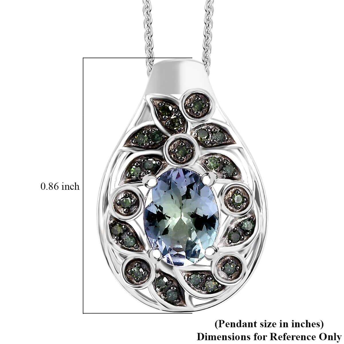 Peacock Tanzanite and Green Diamond 1.30 ctw Pendant Necklace in Rhodium Over Sterling Silver 20 Inches image number 5