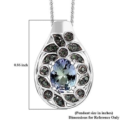 Peacock Tanzanite and Green Diamond 1.30 ctw Pendant Necklace in Rhodium Over Sterling Silver 20 Inches