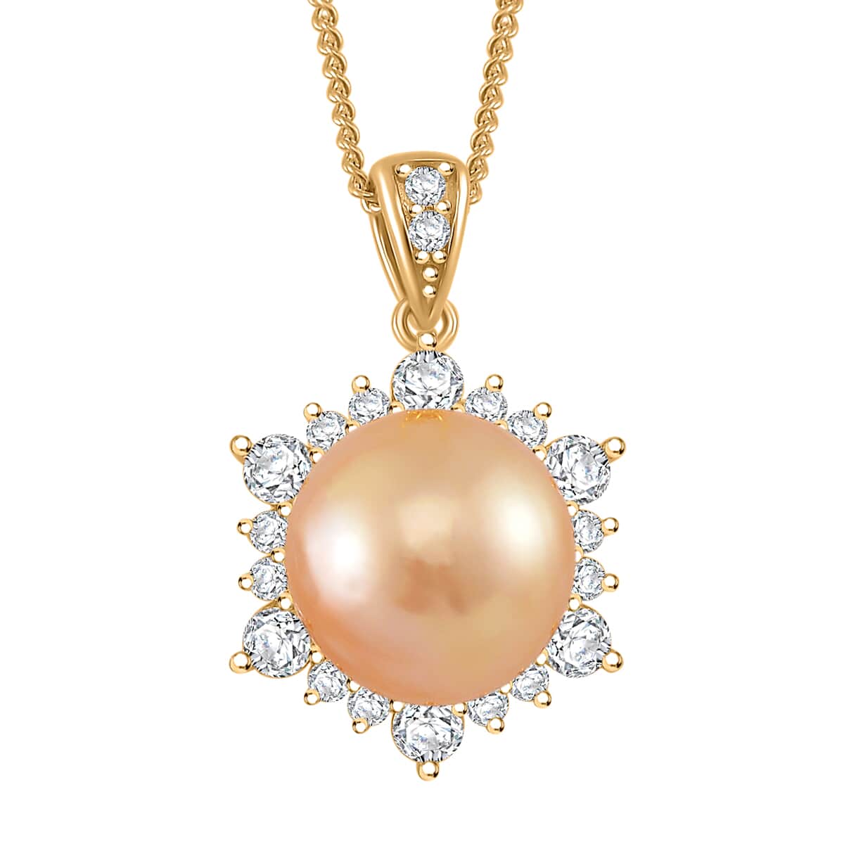 South Sea Golden Cultured Pearl and Moissanite 0.60 ctw Sunlit Elegance Pendant Necklace in 18K Vermeil Yellow Gold Over Sterling Silver 20 Inches image number 0