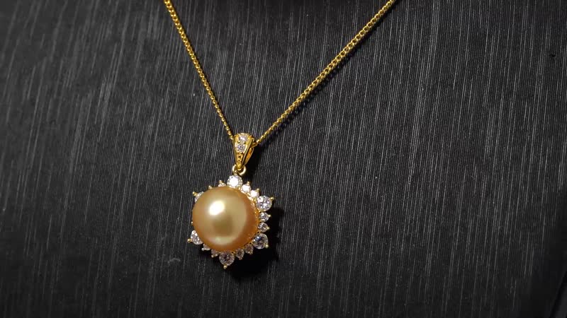South Sea Golden Cultured Pearl and Moissanite 0.60 ctw Sunlit Elegance Pendant Necklace in 18K Vermeil Yellow Gold Over Sterling Silver 20 Inches