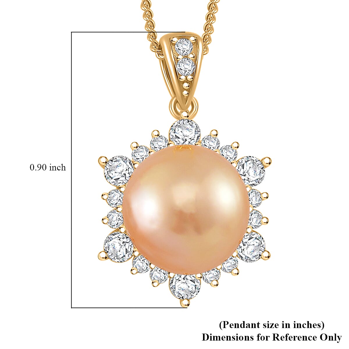 South Sea Golden Cultured Pearl and Moissanite 0.60 ctw Sunlit Elegance Pendant Necklace in 18K Vermeil Yellow Gold Over Sterling Silver 20 Inches