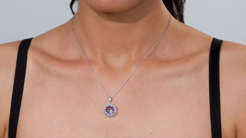 Nebula Quartz Doublet and Moissanite 3.80 ctw Sunburst Pendant Necklace in Rhodium Over Sterling Silver 20 Inches