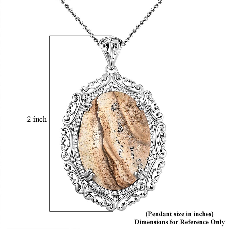 Picture Jasper 34.00 ctw Pendant Necklace 20 Inches in Stainless Steel