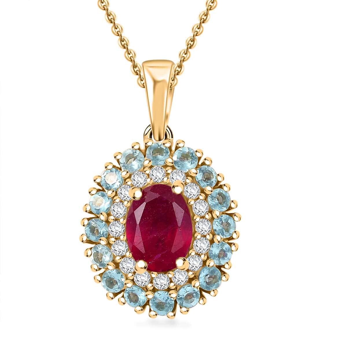 Premium Niassa Ruby (FF) and Multi Gemstone 3.00 ctw Blooming Pendant Necklace in 18K Vermeil YG Over Sterling Silver 20 Inches image number 0