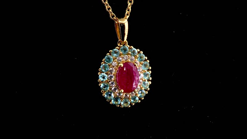 Premium Niassa Ruby (FF) and Multi Gemstone 3.00 ctw Blooming Pendant Necklace in 18K Vermeil YG Over Sterling Silver 20 Inches