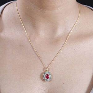 Premium Niassa Ruby (FF) and Multi Gemstone 3.00 ctw Blooming Pendant Necklace in 18K Vermeil YG Over Sterling Silver 20 Inches