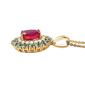 Premium Niassa Ruby (FF) and Multi Gemstone 3.00 ctw Blooming Pendant Necklace in 18K Vermeil YG Over Sterling Silver 20 Inches