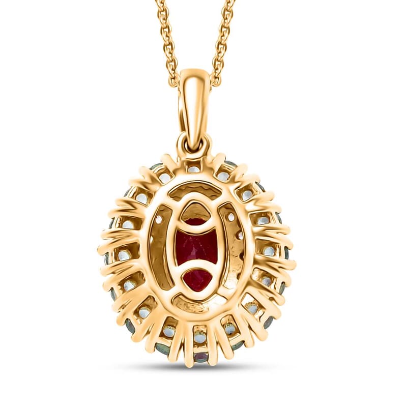 Premium Niassa Ruby (FF) and Multi Gemstone 3.00 ctw Blooming Pendant Necklace in 18K Vermeil YG Over Sterling Silver 20 Inches
