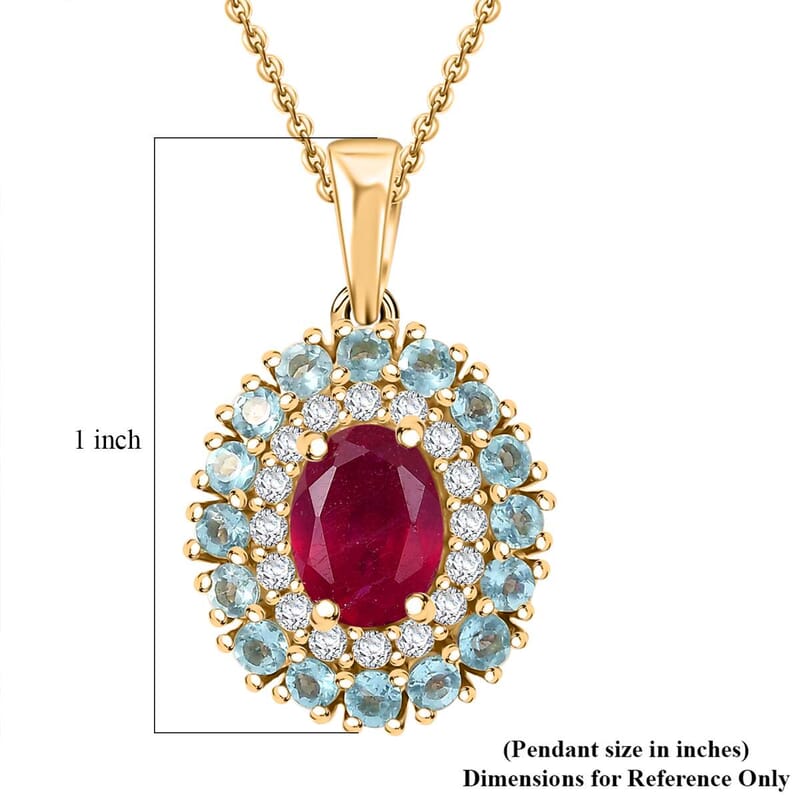 Premium Niassa Ruby (FF) and Multi Gemstone 3.00 ctw Blooming Pendant Necklace in 18K Vermeil YG Over Sterling Silver 20 Inches