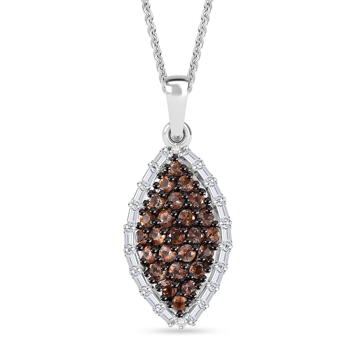 Premium Jenipapo Andalusite and Moissanite 0.85 ctw Ember Radiance Pendant Necklace in Rhodium Over Sterling Silver 20 Inches image number 0