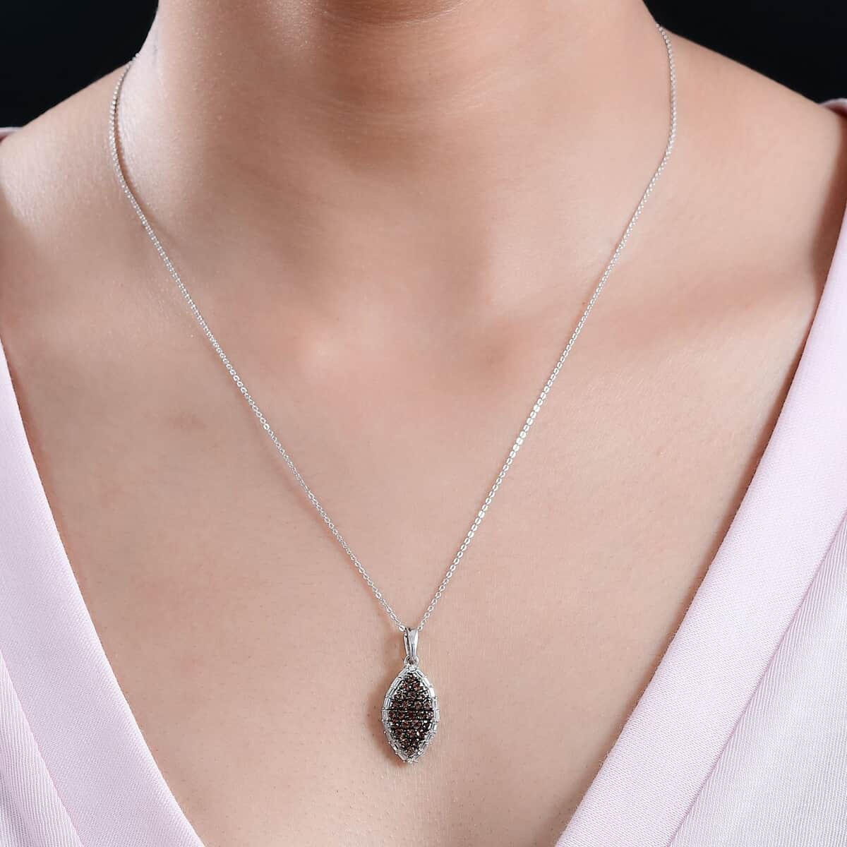 Premium Jenipapo Andalusite and Moissanite 0.85 ctw Ember Radiance Pendant Necklace in Rhodium Over Sterling Silver 20 Inches image number 1