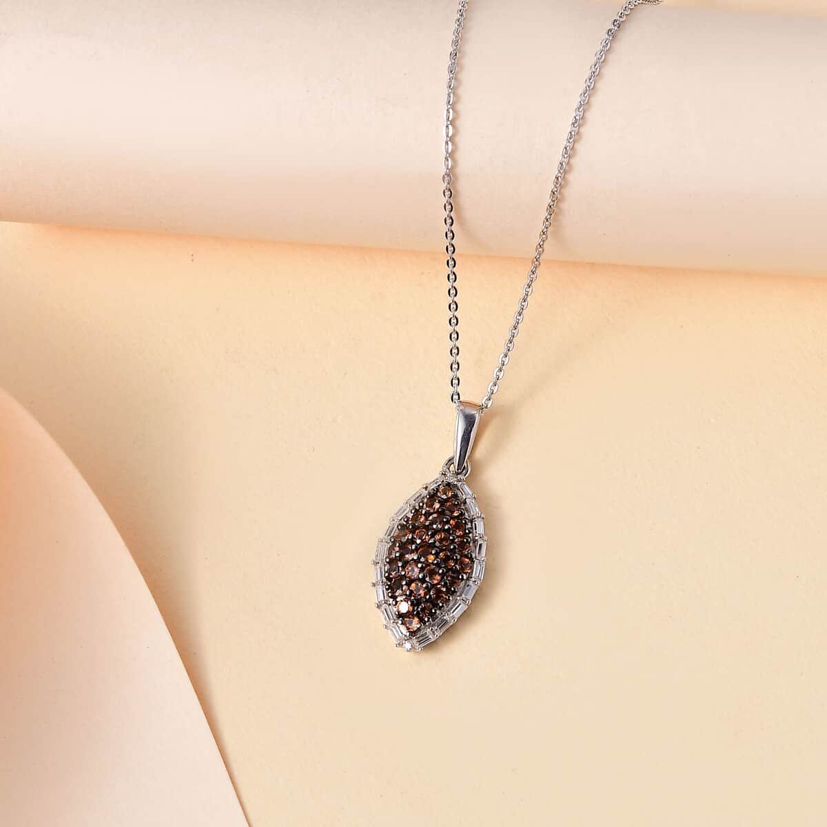 Premium Jenipapo Andalusite and Moissanite 0.85 ctw Ember Radiance Pendant Necklace in Rhodium Over Sterling Silver 20 Inches image number 2